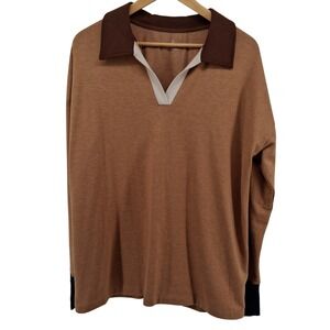 Cuddl Duds Womens Lounge Shirt Brown Collar V Neck Long Sleeve Size L Cozy Comfy